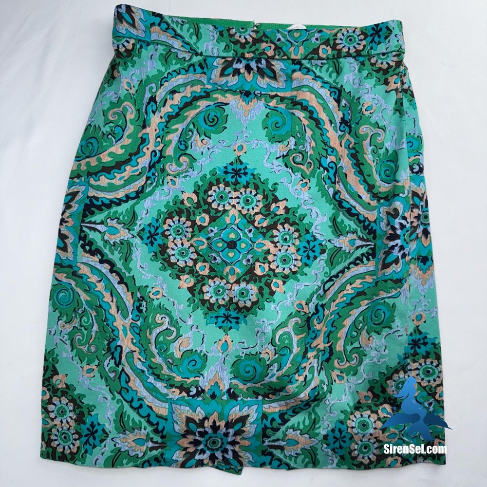 1169 J. Crew The Pencil Skirt - Size 2 - Casbah Green Medallion Print